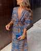 Annelise™ - Elegante jurk met vintage print, V-hals en lange Mouwen