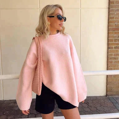 Aria™ - Gezellig in Roze Trui Met Ronde Hals