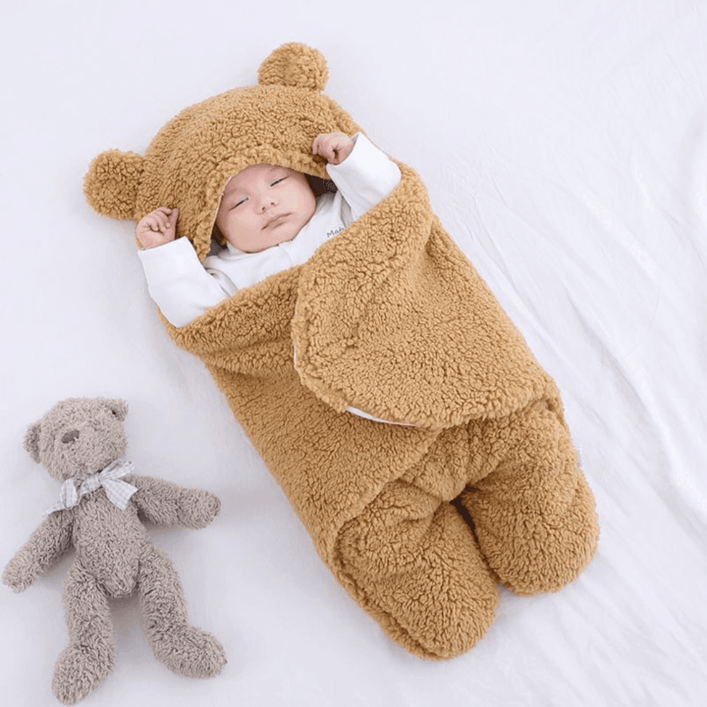 Fluffy Beren wikkeldeken | Warme en knusse baby slaapzak