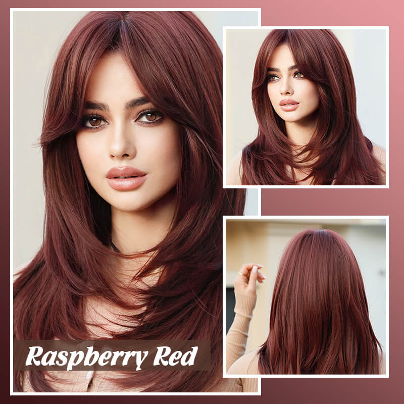 BangsBliss™ - Lange pruik met gelaagde pony voor een stijlvolle transformatie!