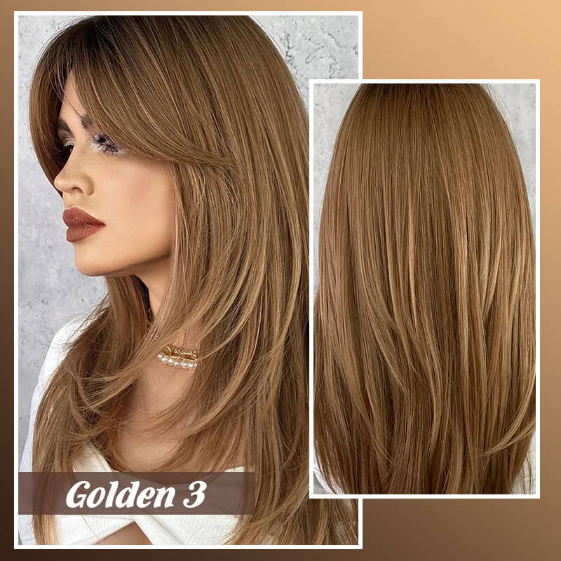 BangsBliss™ - Lange pruik met gelaagde pony voor een stijlvolle transformatie!