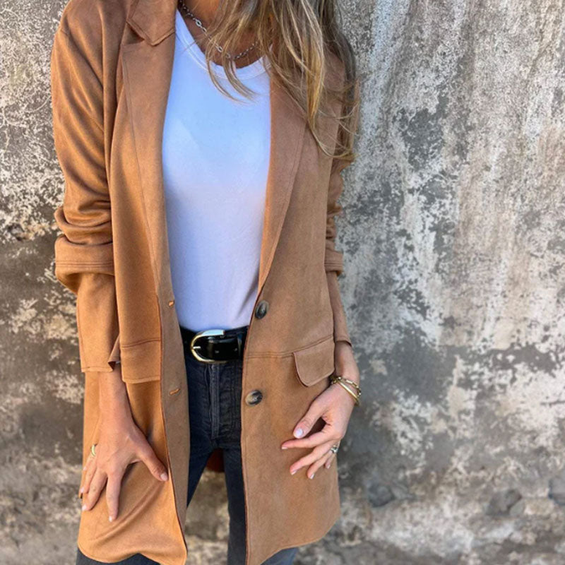 Casual halflange jas met knoopsluiting voor dames met revers™