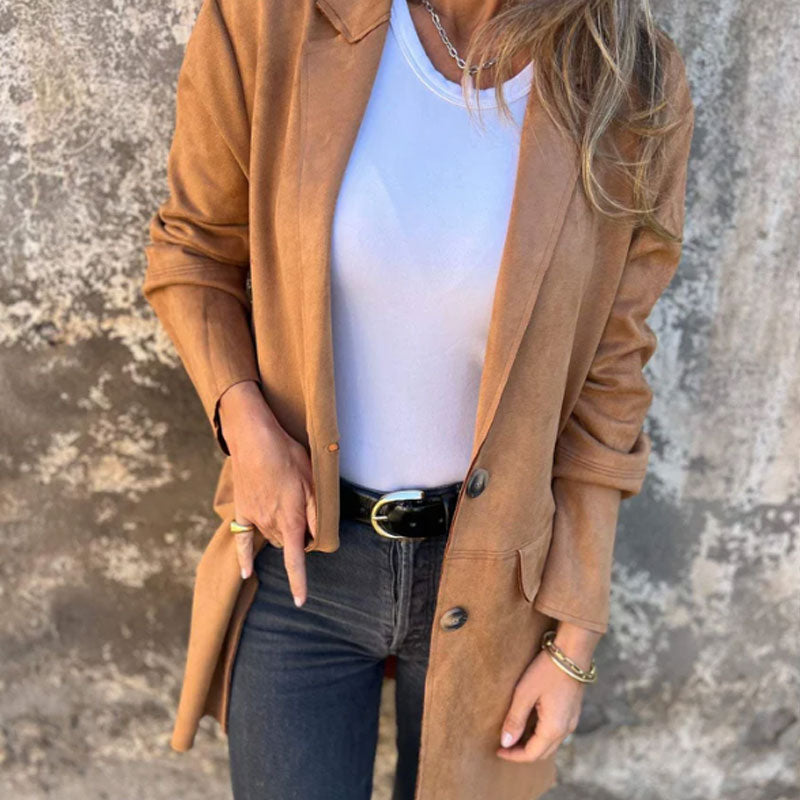 Casual halflange jas met knoopsluiting voor dames met revers™