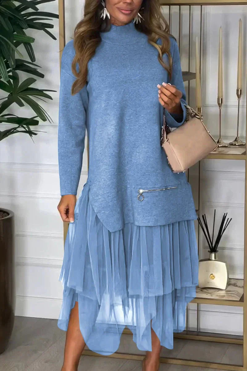 Eleni™ - Gebreide jurk met effen patchwork voor casual Dames