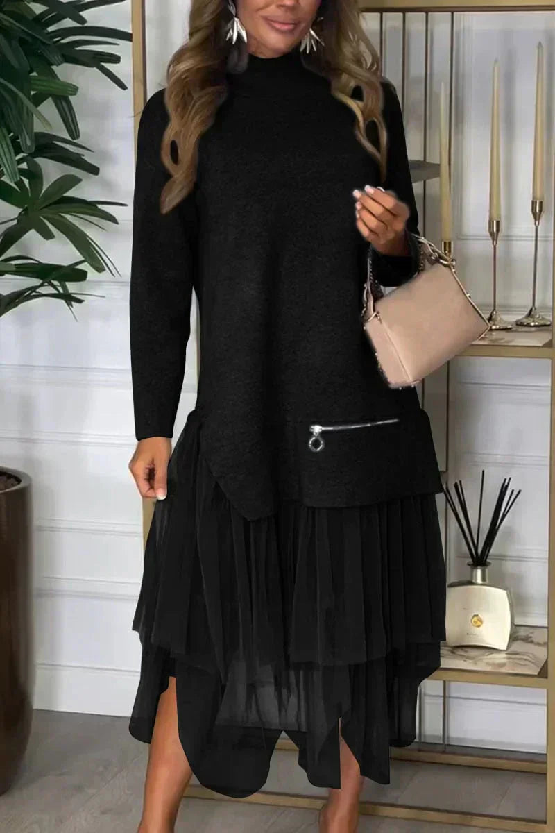 Eleni™ - Gebreide jurk met effen patchwork voor casual Dames