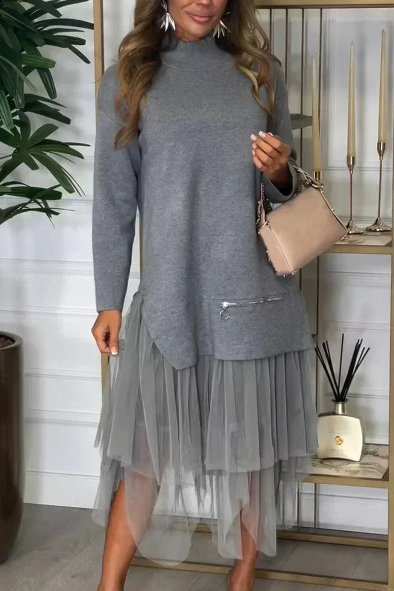 Eleni™ - Gebreide jurk met effen patchwork voor casual Dames